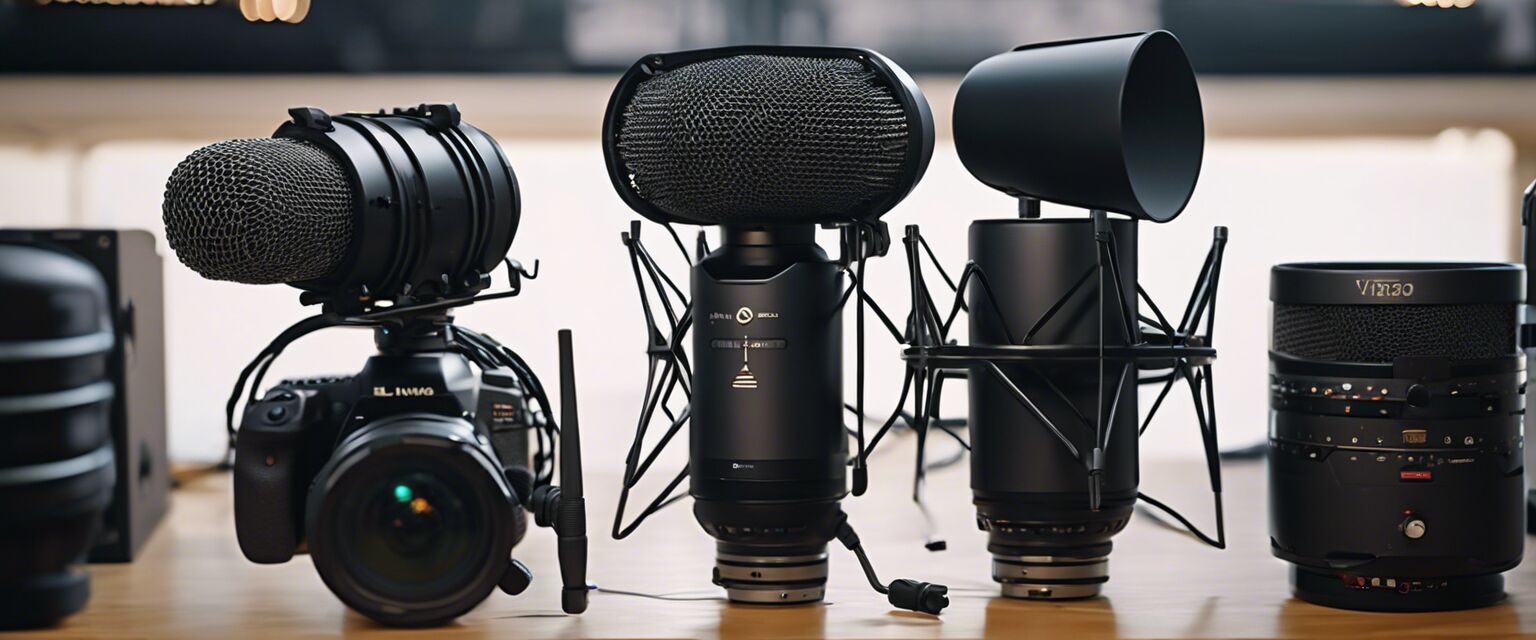 Microphone accessories displayed on a table