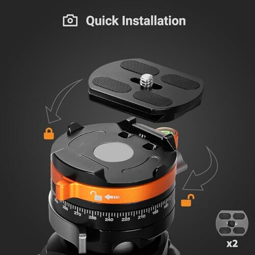 Quick installation guide for a tripod head with locking mechanism.